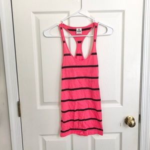 VS PINK XS Pink/Black Striped Racerback Tank